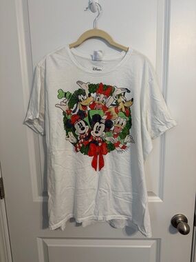 Disney White Tee with Character Holiday Design